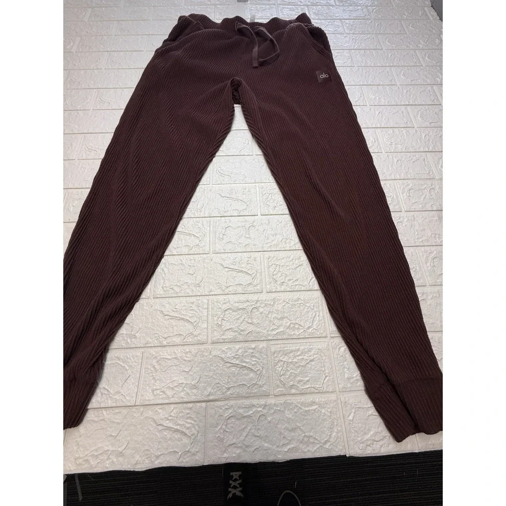 Alo Yoga Muse Sweatpants Womens Large Mauve Pink Ribbed Knit Jogger Lounge Pants